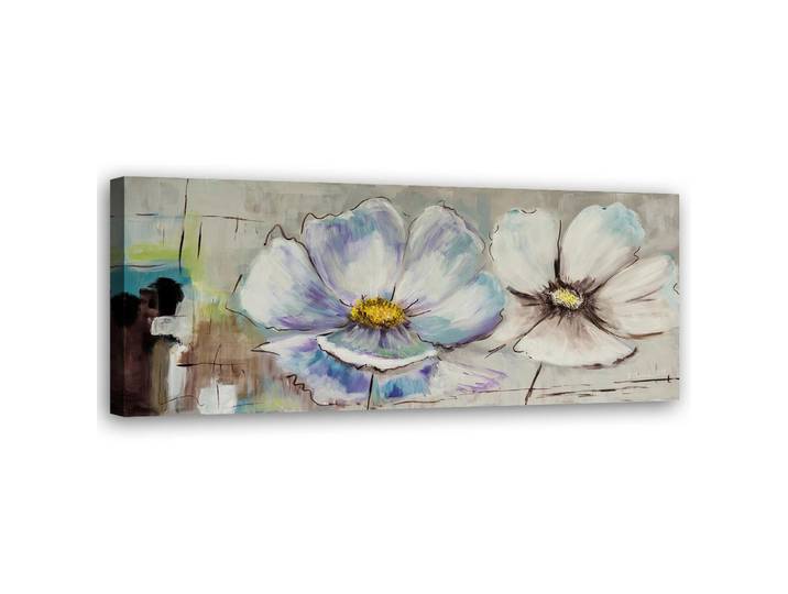Feeby Leinwandbild Blumen Aquarell 90x30cm, Blau, Baum/Pflanze/Natur, Rechteckig, 90x30 cm, Bilder & Rahmen, Bilder, Leinwandbilder