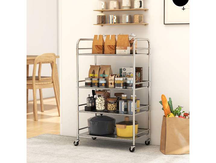 HOMCOM Chariot Cuisine 4 Niveaux Acier Inoxydable avec Roues