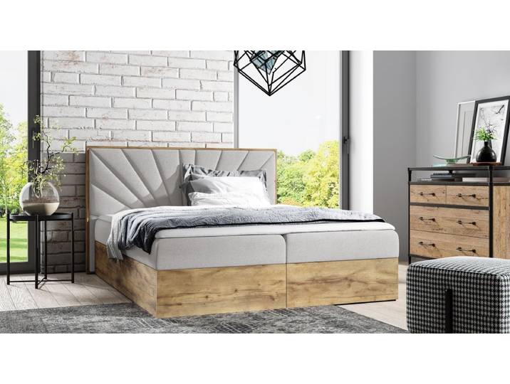Designer Holzbett Minari mit Stauraum - 120x200 - Hellgrau - Lancelot Eiche - Luxusbetten24