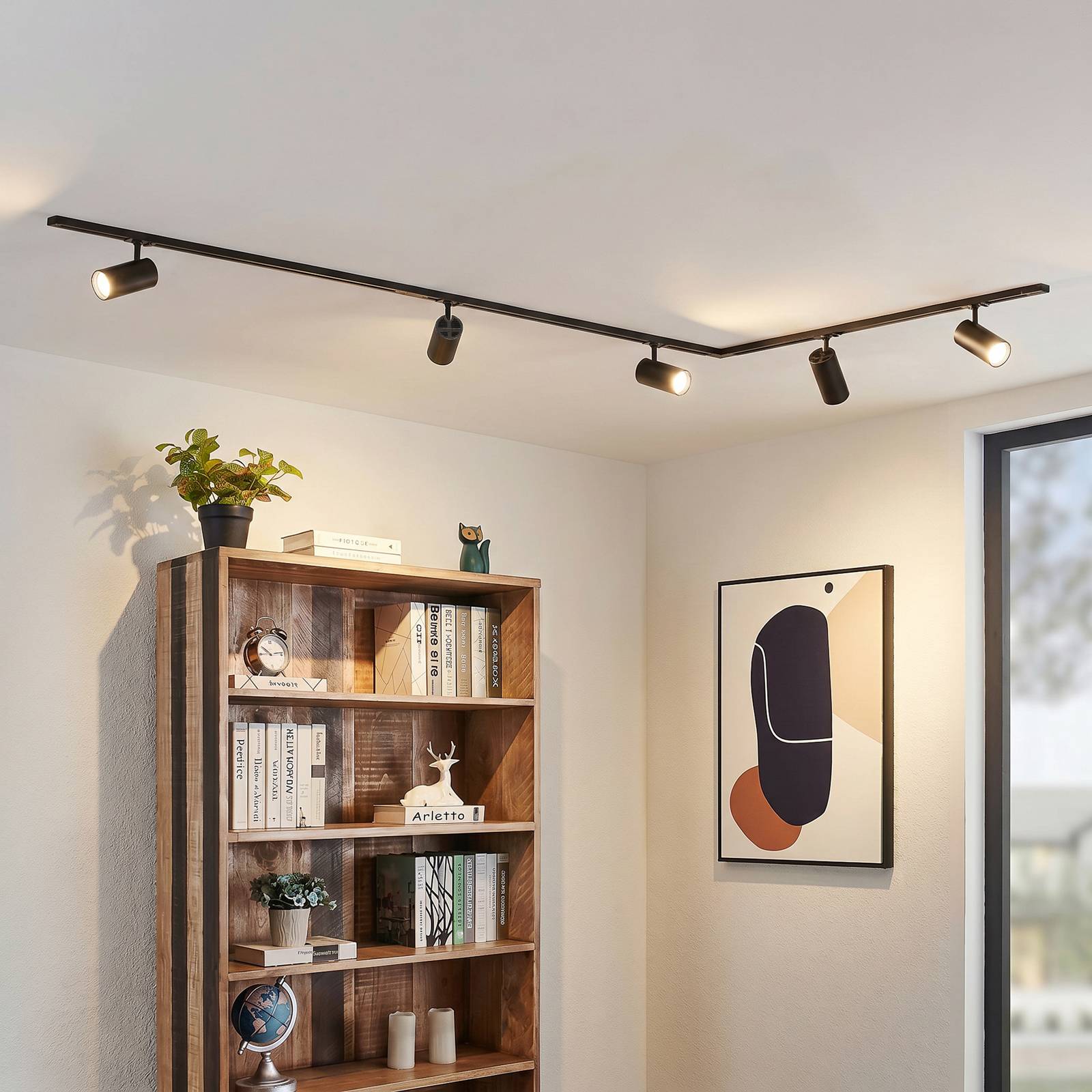 Lindby Schienensystem Linaro Ø7cm, 5-flg., LED, schwarz, CCT Lindby, dimmbar, schwarz, für Arbeitszimmer / Büro, Aluminium, Modern