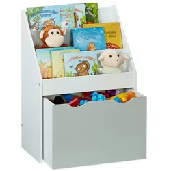 Relaxdays Kinderregal mit Spielzeugkiste Weiß,Grau