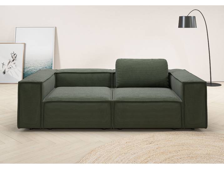 2-Sitzer Sofa, Oliv, 246x118 cm, Feincord, Extra Breite, Modern, Places Of Style