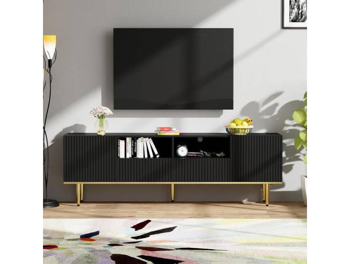 Meuble TV moderne meuble TV avec pieds dorés et bordure dorée avec jolies rayures sur les tiroirs pour moderne salon Meuble TV