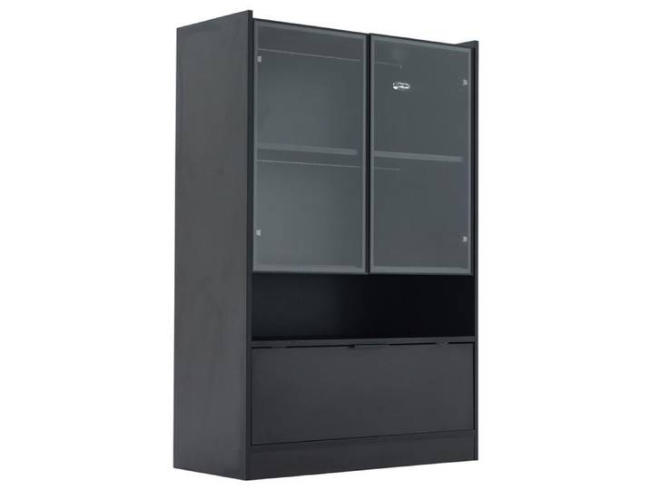 Vitrine LED noire mate avec portes en verre trempé – 80 x 35 x 120 cm
