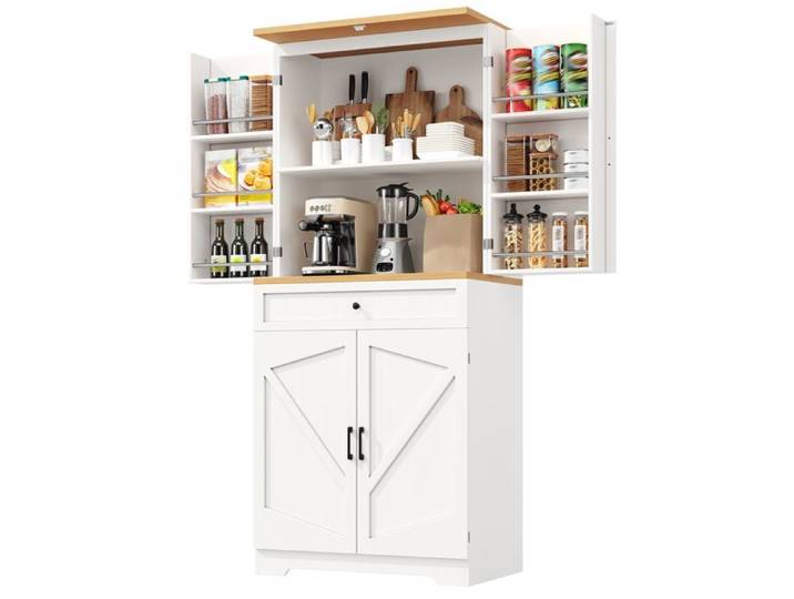 Buffet haut de cuisine - MDF 80x40x180cm - 12 portes - Plan de travail - Protection anti-basculement