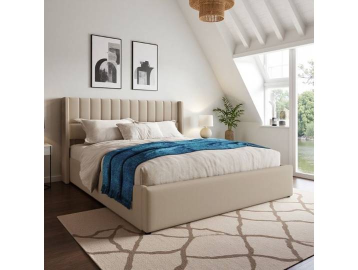 Lit 160x200 avec rangement lit double lit coffre 160x200 coffre lit coffre 160x200 lit 2 places sommier à lattes en Lin Beige