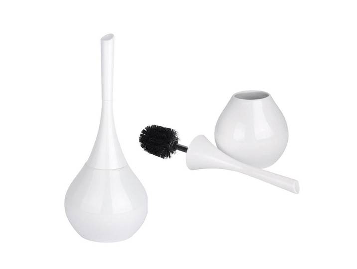 Wenko Bürstenbehälter Flakon White 17/17/42,5 cm, Weiß, Keramik, Rund, 17x42.5x17 cm, Badezimmer, WC Ausstattung, WC-Bürsten
