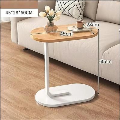 moderner C-förmiger Sofa-Beistelltisch Couchtisch - langlebiges Holz Eisenkonstruktion, 4 Farben (Walnuss/Eiche/Schwarz/Weiß) – stabiler Rahmen für Wohnzimmer, Schlafzimmer, Wohnmobil Balkondekor