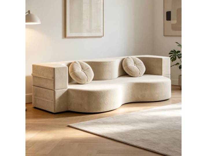 Whsmke Schlafsofa Aus Komprimiertem Stoff, Faltbare 2-in-1-Schlafcouch Für Wohnzimmer, Schlafzimmer, Büro, Doppelsitze, Platzsparendes, Bequemes Ruhesofa(Beige,200cm*100cm)