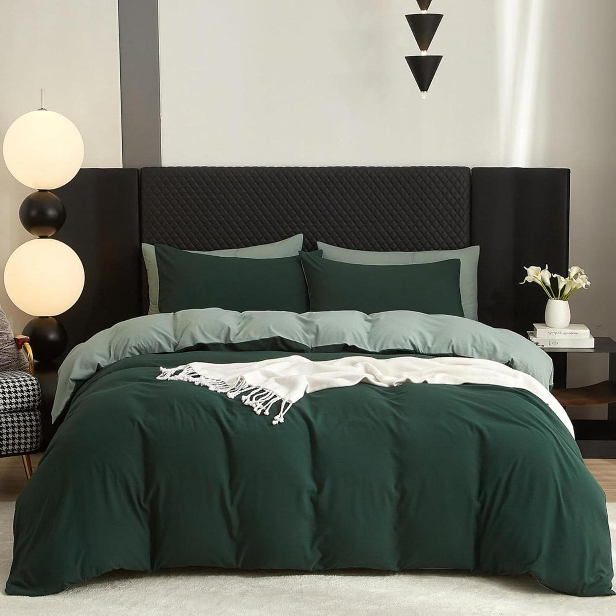 Katoenen beddengoed set met dekbedovertrek en kussenslopen, groen, 200x200 cm