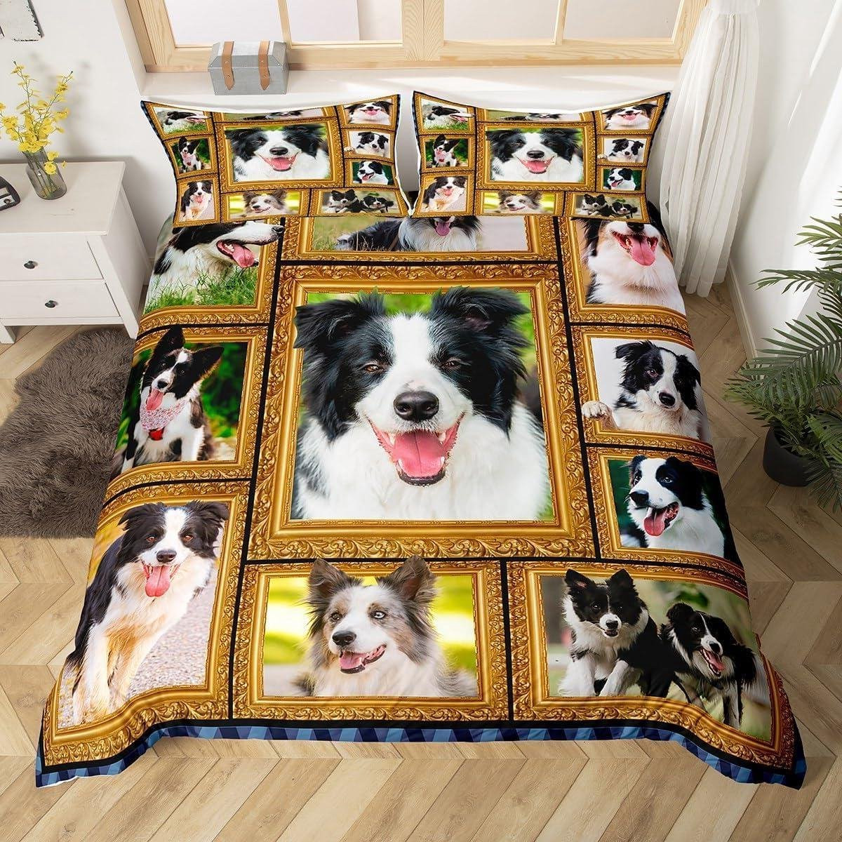 Dekbedovertrek set met Border Collie print, 200 x 200 cm