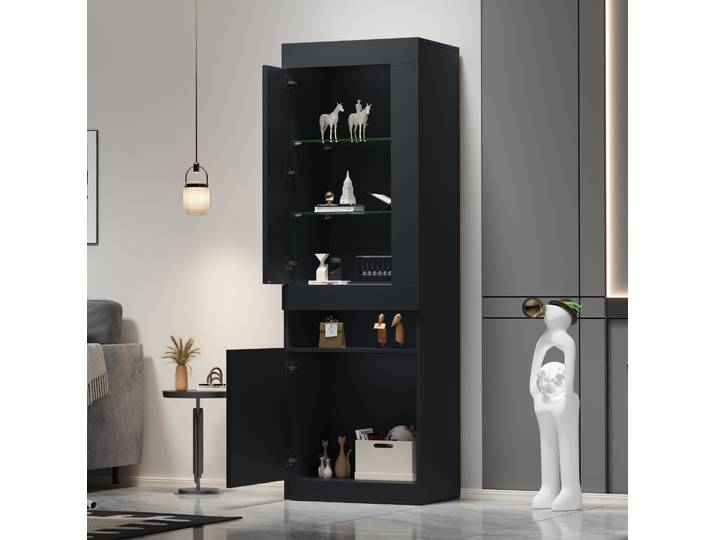 Meuble Rangement Vitrine Led 50 X 40 X 180 Cm Noir Havrya