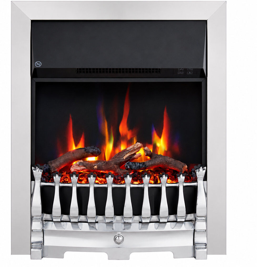 FLAMEKO 16" Freestanding Electric Fireplace Insert, Blenheim Fret, Verona Chrome 60cm H X 50cm W X 17.7cm D