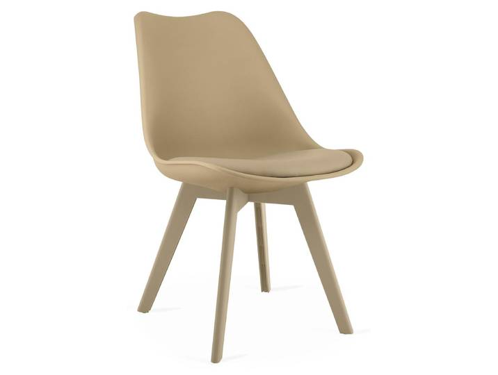 Chaise Mark en polypropylène beige avec coussin en similicuir