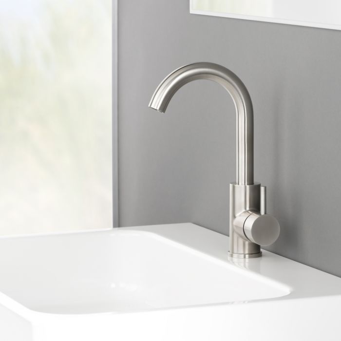 Herzbach Design iX Waschtischarmatur 17.133330.1.09 M-Size, ohne Ablaufgarnitur, seitliche Betätigung, Edelstahl gebürstet
