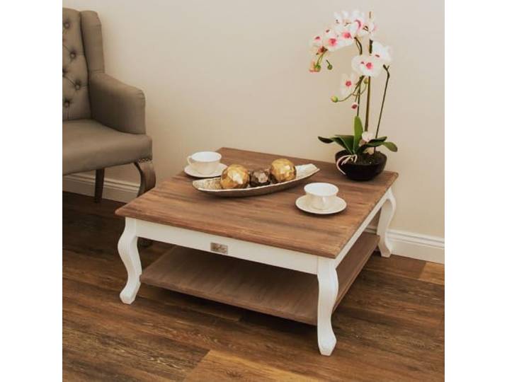 Landhaus Couchtisch mit Ablage ADRIA weiss-braun 80cm Sofatisch Bicolor