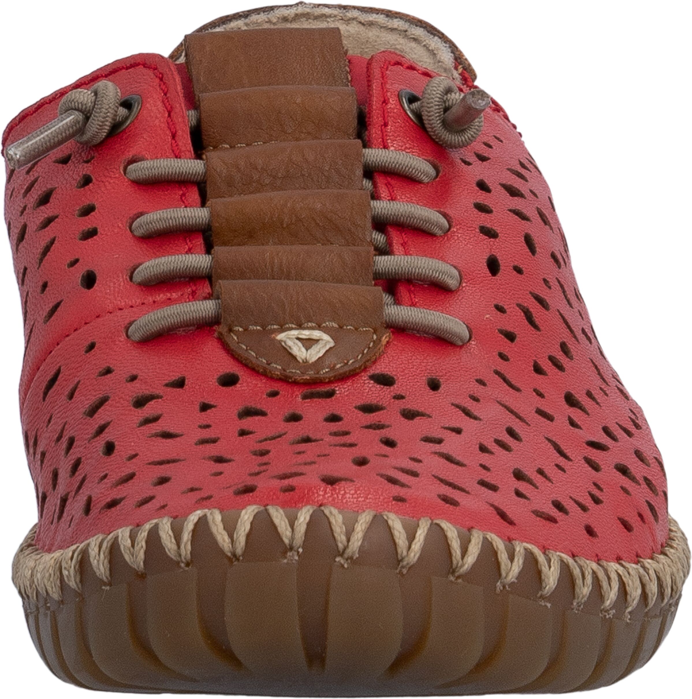Slipper RIEKER, Damen, Gr. 40, Textil, rot (rot, braun), Glattleder, unifarben mit Farbeinsatz, Schuhe Slipper, Schlupfschuh, Halbschuh, Barfußschuh mit Perforation