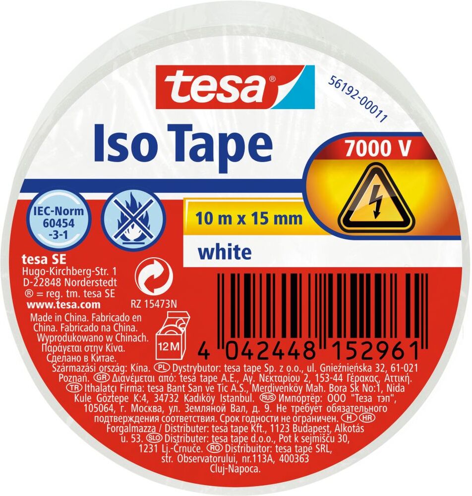 tesa Isolierband, Iso Tape, Abdichtband, Dichtungsband, Kabelklebeband, weiß, 10 m x 15 mm