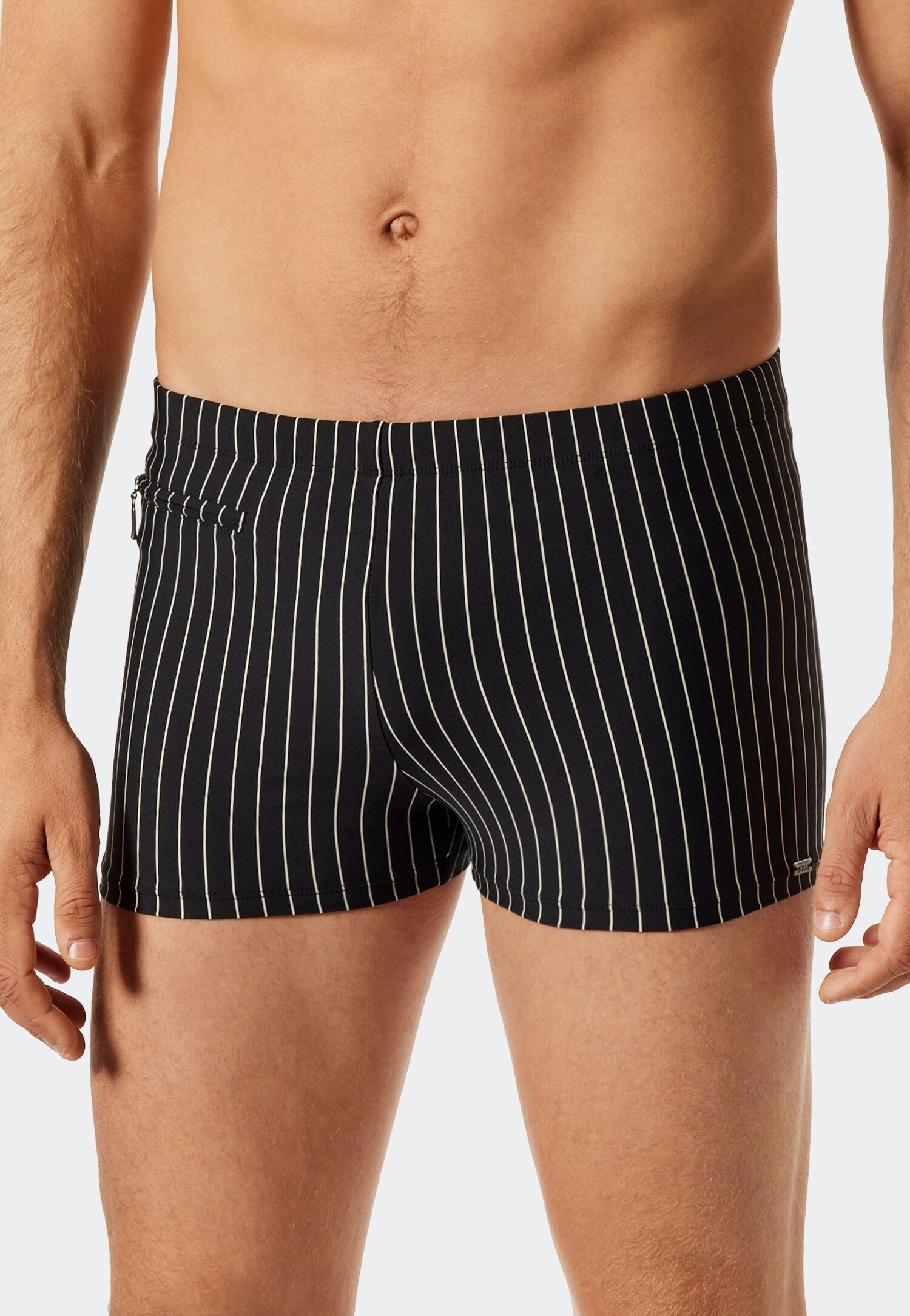 Badeshorts SCHIESSER "Nautical Casual", Herren, Gr. 8, N-Gr, schwarz (000, schwarz), Gewirkt, Obermaterial: 78% Polyamid, 14% Elasthan, 8% Polyester, Badehosen Badeshorts, Innenslip, kleine Tasche mit RV, gestreift 000, schwarz 8, N-Gr