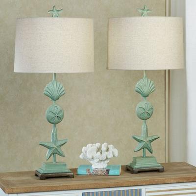 Stylecraft Home Collection Cape Coral II Coastal Table Lamp Blue, Pair, Blue