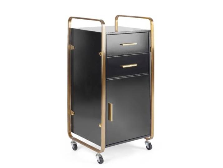 Calissimo Friseurwagen und Kosmetikwagen auf Rollen mit Schubladen, universeller Beistelltisch für Salon, schwarz-Gold