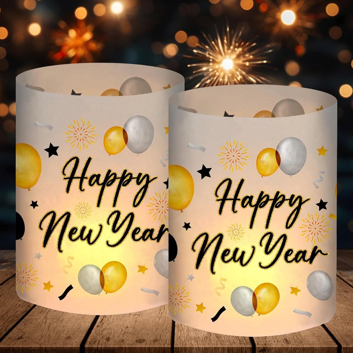 Happy New Year Windlichten Set voor Tealights en Tafeldecoratie