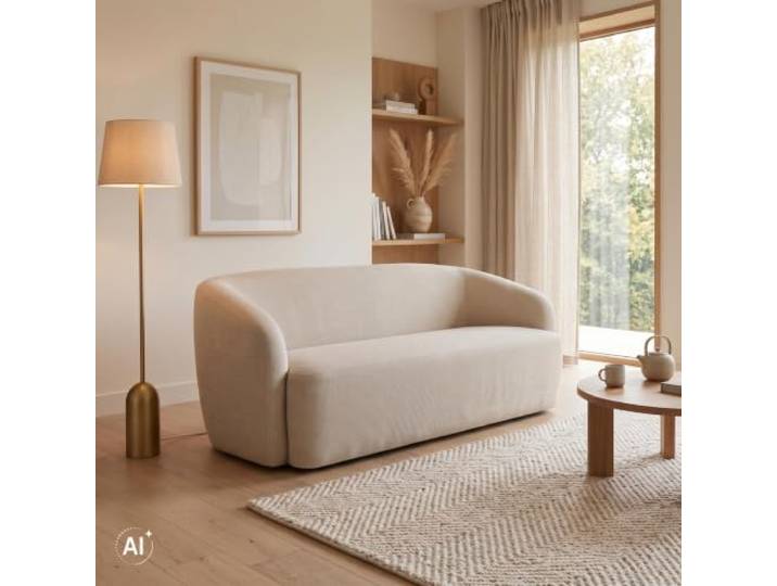 MR. DEKO Lounge Sofa Loconia Beige 2,5-Sitzer I Skandinavische Couch mit Strukturstoff I Moderne Wohnlandschaft mit Armlehnen I Indoor Sitzmöbel 170cm I Polsterbank Wohnzimmer HxBxT ca. 76x170x89 cm