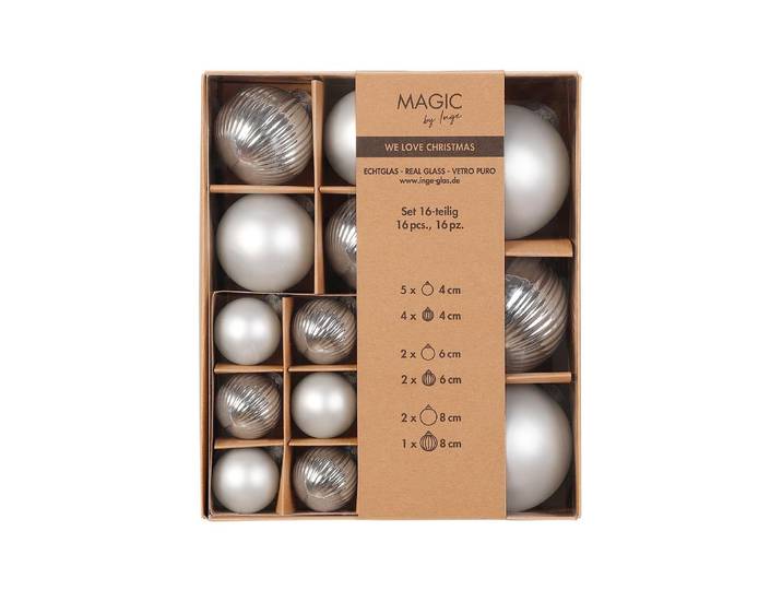 Weihnachtsbaumkugel Frosty Silver 16 Stück, Silber , silber (silberfarben), Ø:8cm, Glas, Weihnachtsbaumkugeln, Weihnachtsbaumkugel
