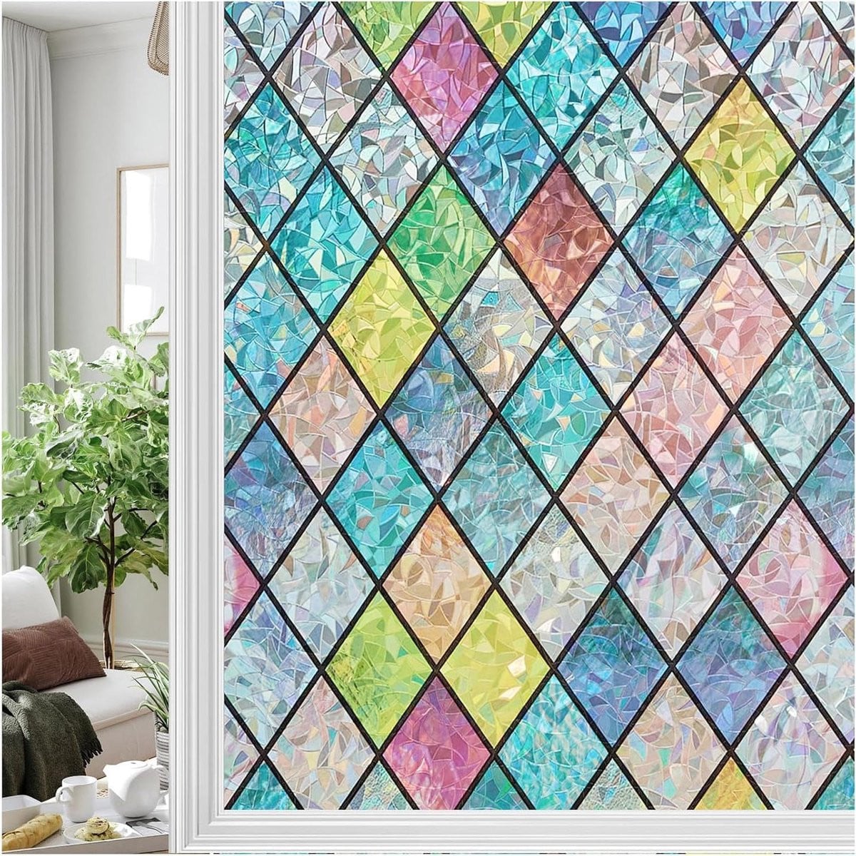 Raamfolie Statisch met Regenboog Effect voor Privacy en Decoratie - Multicolor - 60 x 400 cm