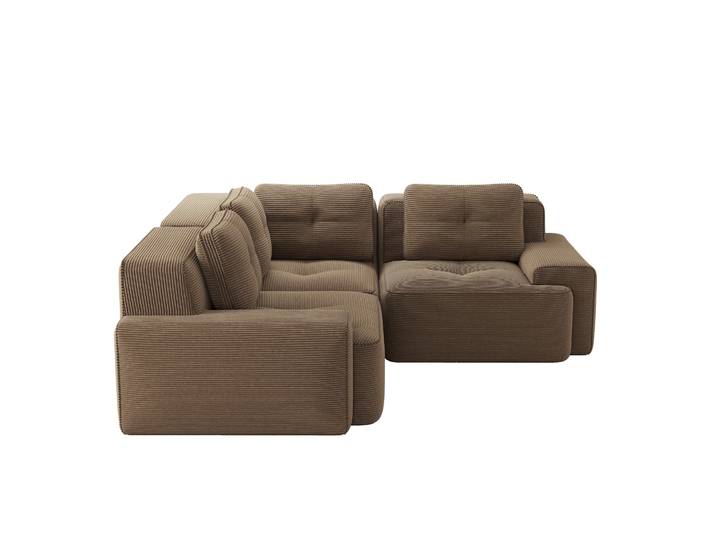 Canapé D’angle Modulable Sans Cadre En Tissu Côtelé Marron Modenuit
