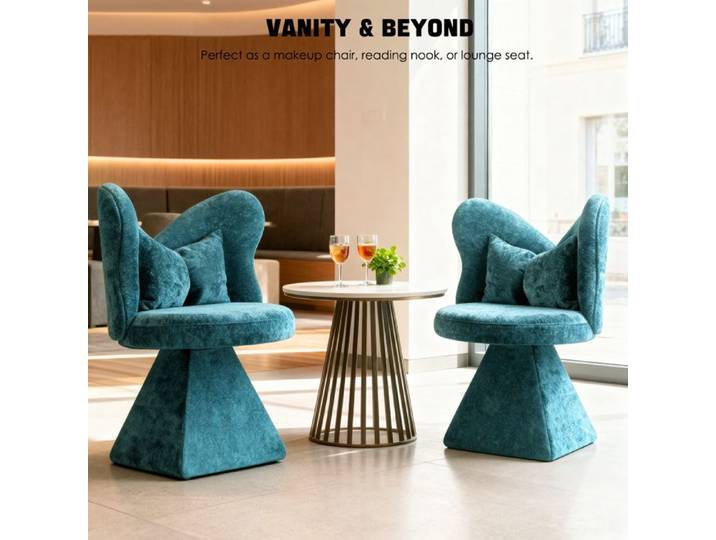 HOMVRA Chaise pivotante 360° sans accoudoirs en tissu bleu pour salon et chambre