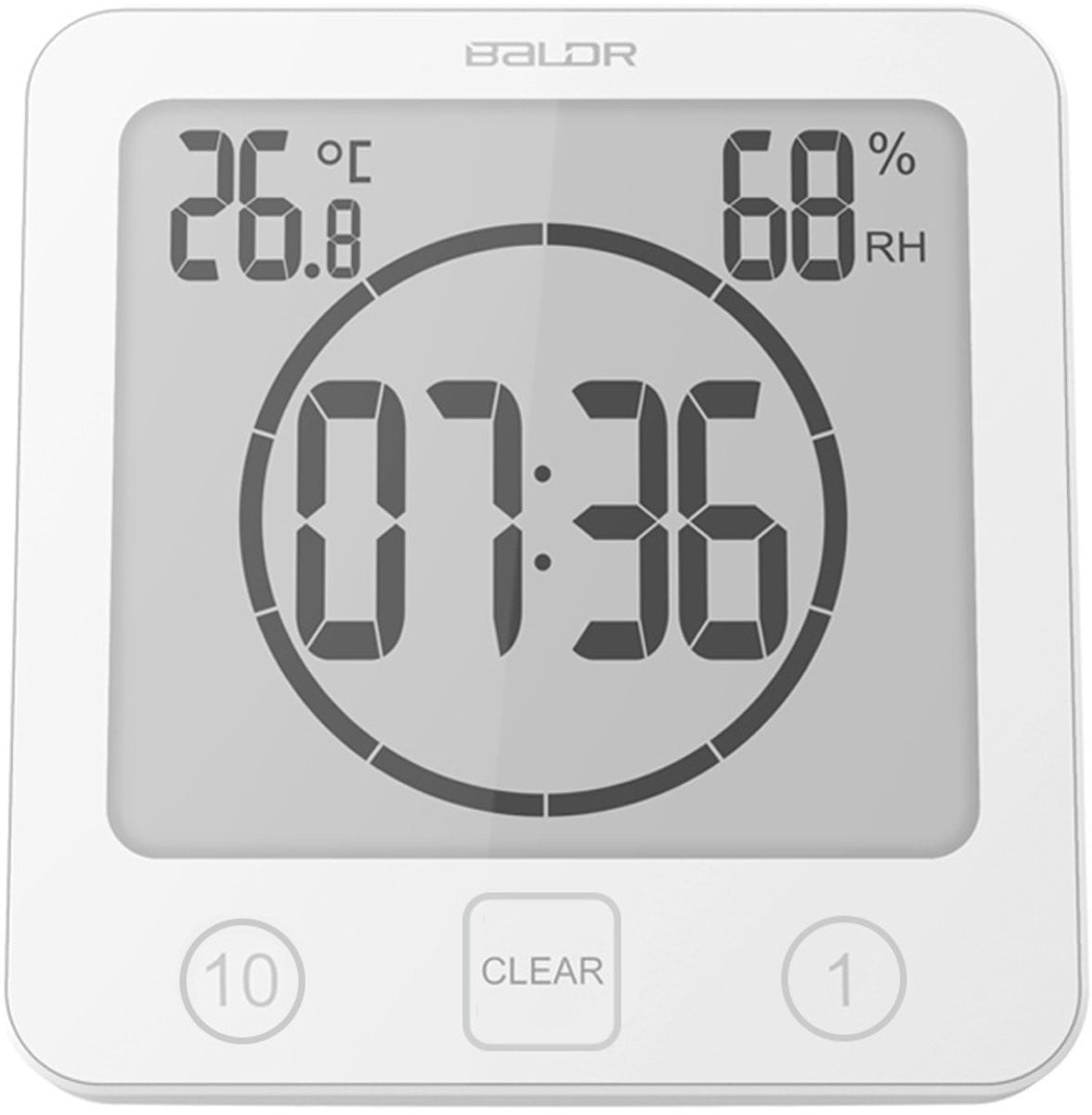 Digitale waterdichte badkamerklok en douchetimer met LCD-scherm in het wit