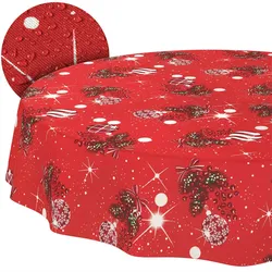 Weihnachtstischdecke Stofftischdecke Tischwäsche Tischdecke abwaschbar Tischtuch Baumwolle Polyester Rot - Rund 140 cm, Schnittkante