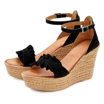 Sandalette LASCANA "Sommerschuh, offener Schuh, Sandale, Keilsandalette", Damen, Gr. 40, schwarz, Obermaterial: 50% Rindsleder, 50% Ziegenleder. Decksohle: 100% Rindsleder. Futter: 50% Rindsleder, 50% Ziegenleder. Laufsohle: 100% Synthetik,...