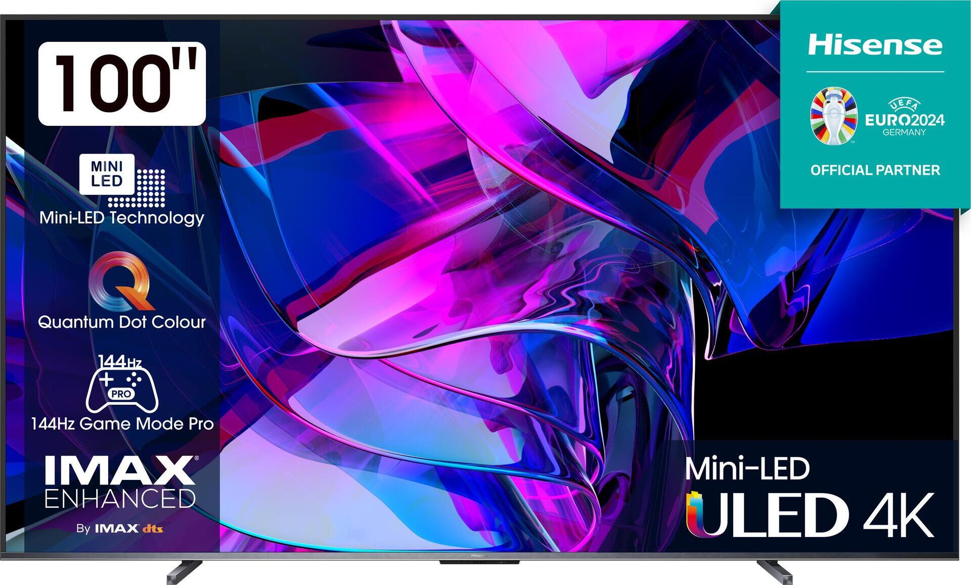 Hisense U7KQ 100U7KQ 100 Zoll Mini LED ULED 4K UHD Smart TV, 2,54 m (100"), 3840 x 2160 Pixel, DLED, Smart-TV, WLAN, Schwarz