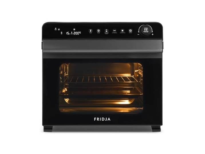 Fridja f77 Airfryer-Ofen, 30 L, Drehspieß, 18 Programme, Umluft Drehspießofen für Brathähnchen und größere Familienmahlzeiten, mit LED-Display, abnehmbarem Zubehör und einfacher Reinigung.