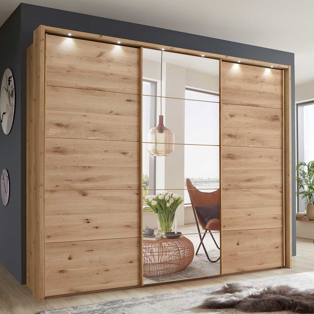 Pharao24.de Kleiderschrank Holz mit 3 Schwebetüren Spiegel