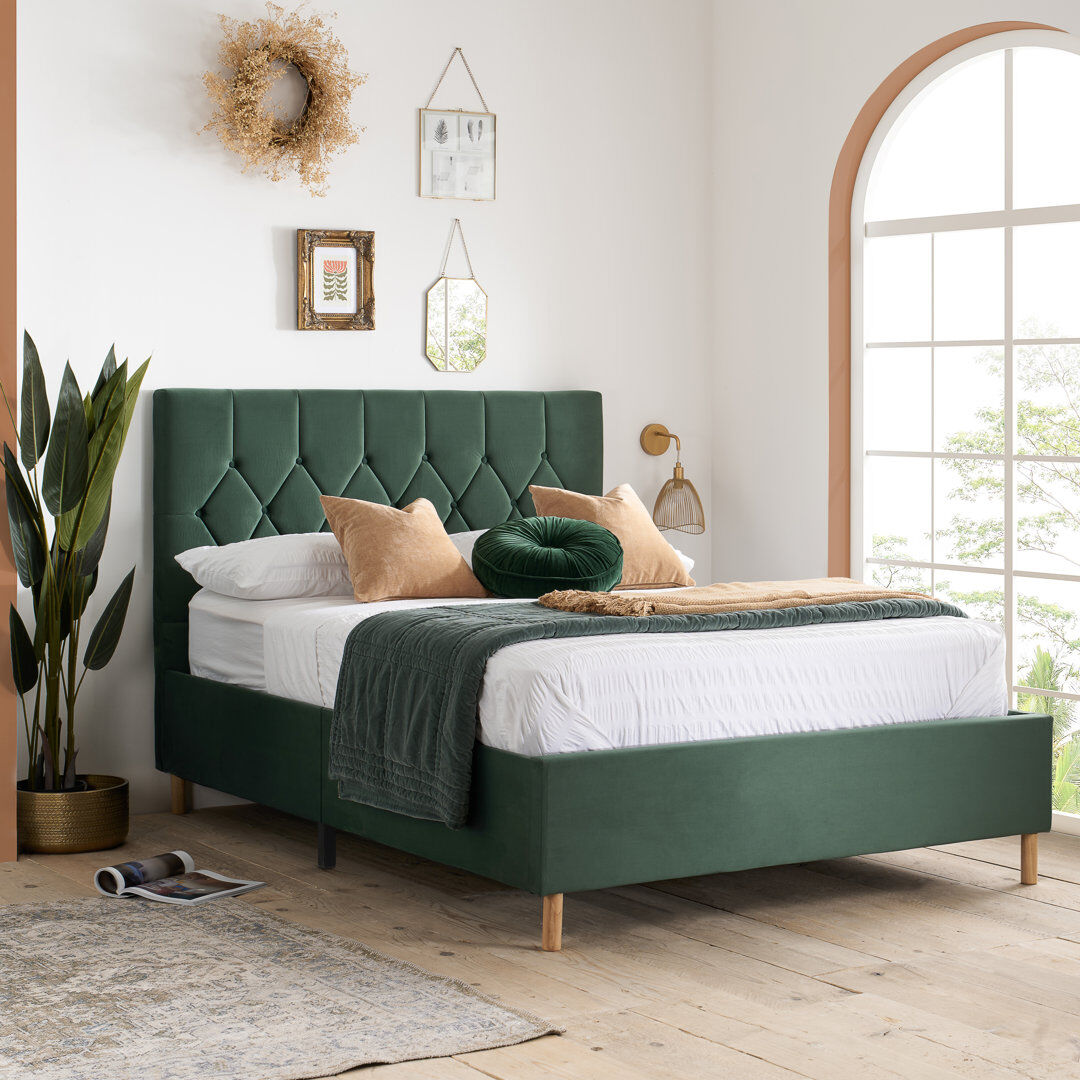 Mercer41 Benninger Upholstered Bed Green Small Double (4')