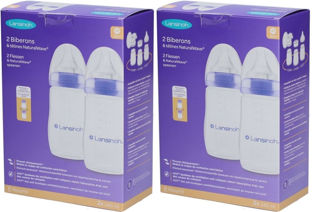 2x Lansinoh NaturalWave Babyflaschen 240ml & Sauger M 2x2 St Flaschen