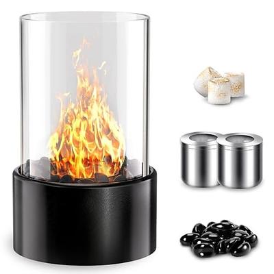 Tischfeuerstelle mit Glassteinen, kleine runde Terrassenkaminschale mit Matte, tragbare Wohndekoration, lang anhaltende Flamme, 2 austauschbare Brennkammern