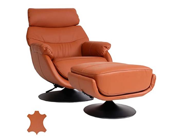 Mendler Relaxsessel mit Hocker HWC-K99 Echtleder/Kunstleder - braun