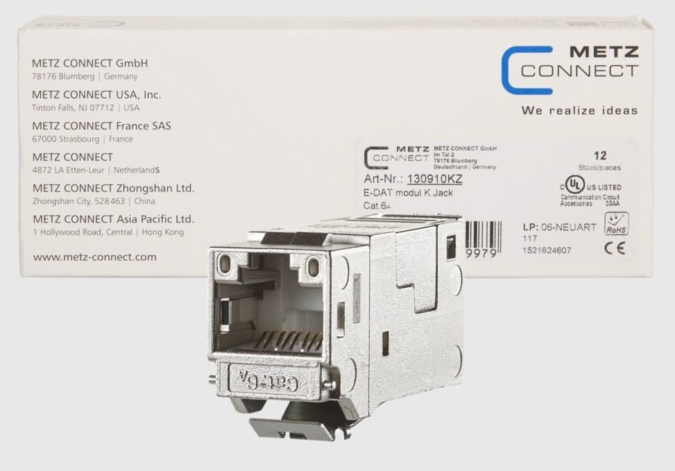 Metz Connect E-DAT module Cat.6A met K-connector, type 130910KZ, Keystone-connector, 12 stuks