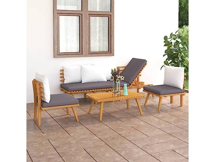 Bois d'acacia massif lattes design rustique patio terrasse Brun 59.4cm Salon de jardin 4 pcs avec coussins Bois d'acacia massif, Ensemble mobilier d'extérieur pour patio terrasse, Canapé modulable