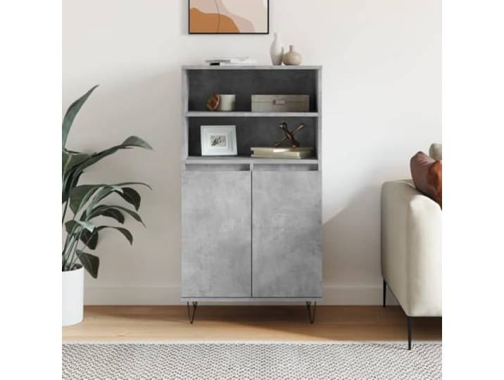 Jkghdrt Highboard Betongrau 60x36x110 cm Holzwerkstoff mit 6 Fächern Industrieller Charme, 6 Türenfächer, robuste Platte, staubdichte Aufbewahrung, kippsicher mit Wandhalterung