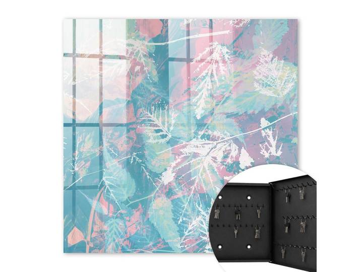 SCHLÜSSELBOX Schwarz 30x30 cm- Türöffnung nach rechts - Pastellfarbene Blätter