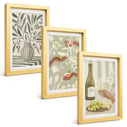 BILDER SET 3er Set - 20x30 cm Goldrahmen - Rustikale Cocktails mit Olivenblüten