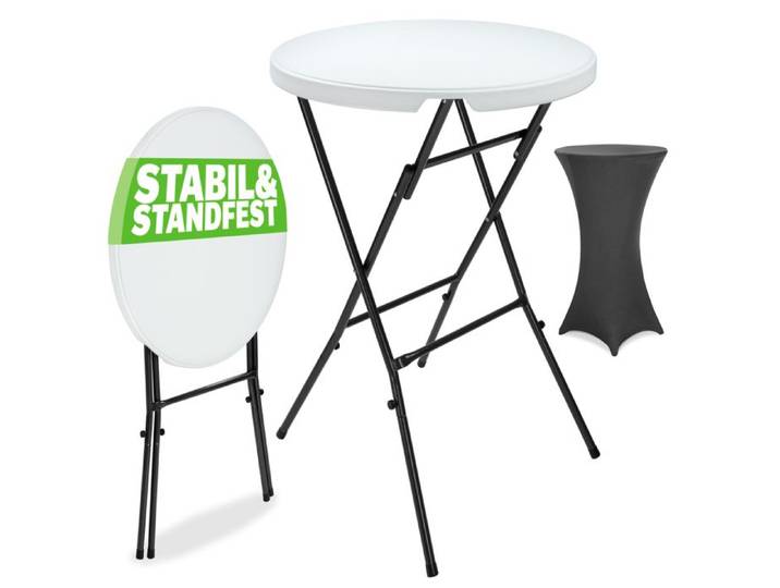 CASARIA® Table haute pliable avec housse anthracite réutilisable infroissable mange debout 110 cm bar bistrot jardin cocktail