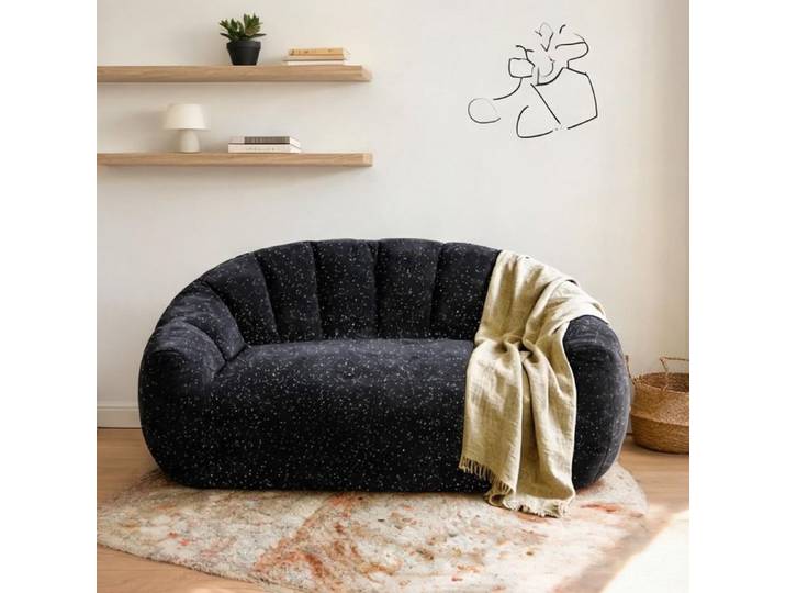 Grand fauteuil pouf en flanelle noire design patte d'ours assise spacieuse pour salon ou chambre