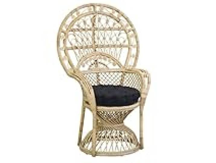 AUBRY GASPARD - Fauteuil Emmanuelle en Rotin Naturel avec Coussin Noir Garni Kapok - Tissu 100% Coton - Dimensions 77X56X117 cm - Hauteur D'Assise 40 cm - Noir - 77X56X117 cm