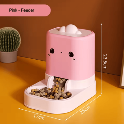 Inspire Curations Cute Cat Shaped Automatic Pet Feeder & Water Dispenser Set pink Feeder
